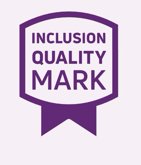 A purple badge with the words 'INCLUSION QUALITY MARK' displayed in white text. The badge has a pointed bottom.